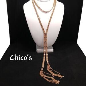 Chico's Rose Gold & Rhinestones Y Style Necklace, Set of Two Necklaces: Layered